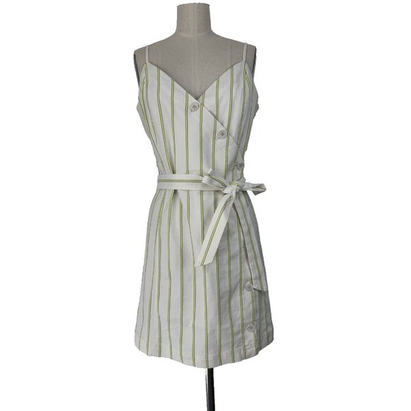 Banana Republic Dress 8 Striped Button Front Removable Strap Cotton Linen Blend - Picture 2 of 10